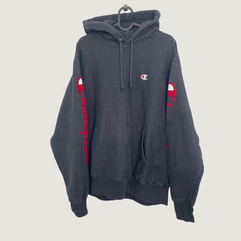 Champion‎ Hoodie Reverse Weave Big Script Logo Black Large